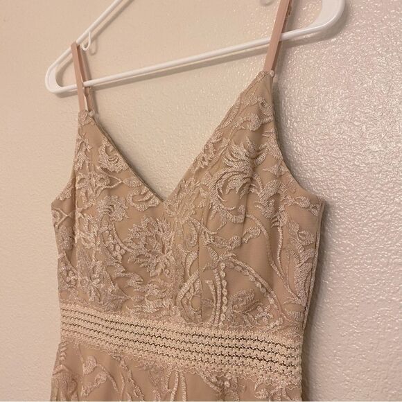 Xtraordinary blush pink beige tan embroidered lace skater Formal Dance - 5 - Picture 4 of 15